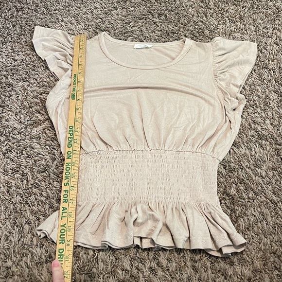 In loom beige smocked flutter sleeve top - Picture 7 of 7